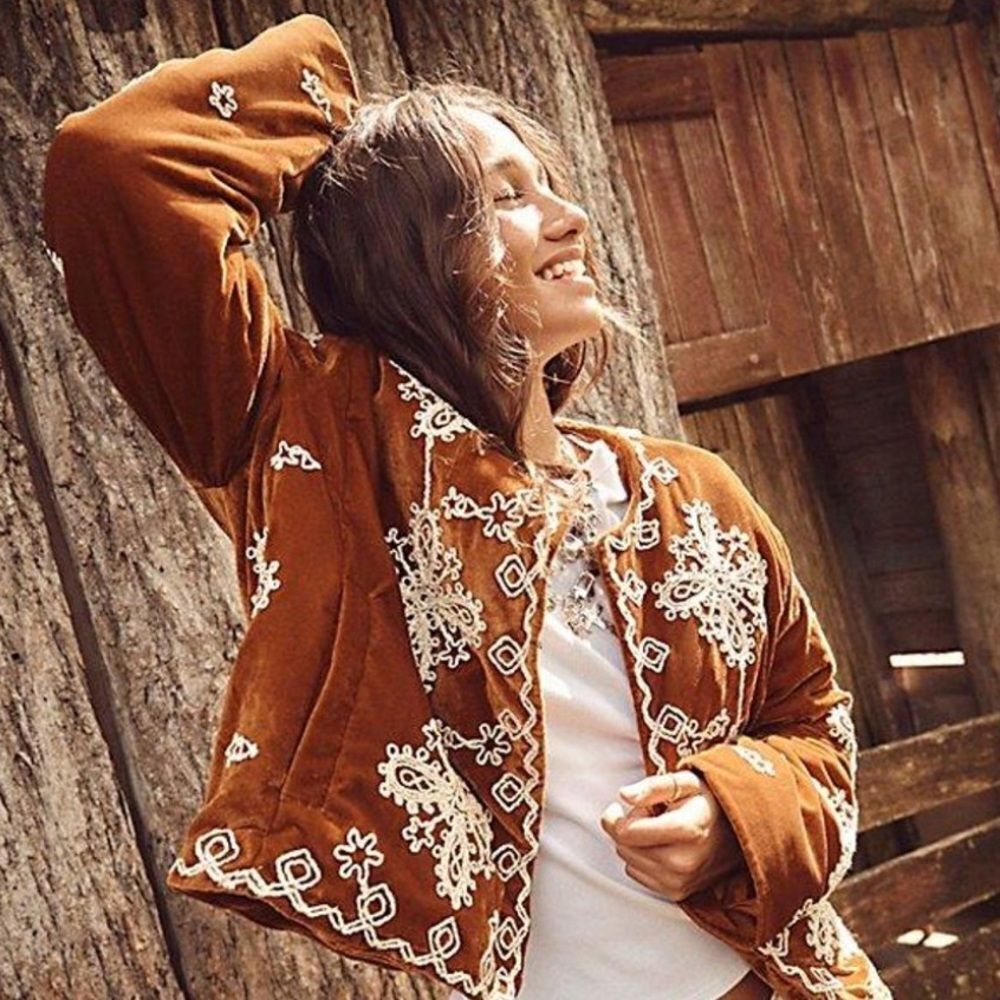 FREE PEOPLE Mia Embroidered Jacket - Black Combo